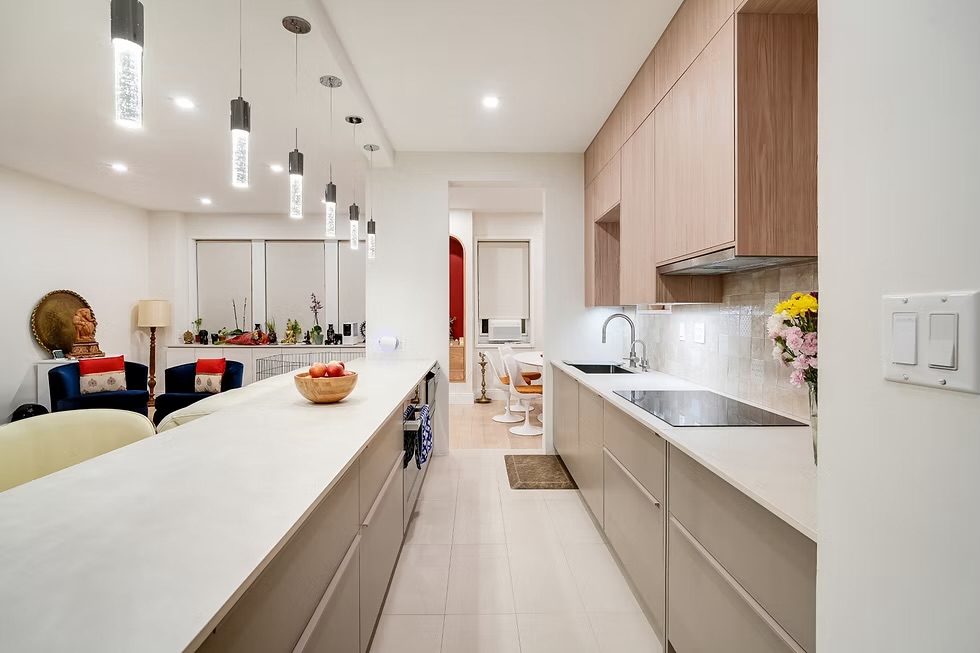 Bright modern kitchen with a spotless island counter